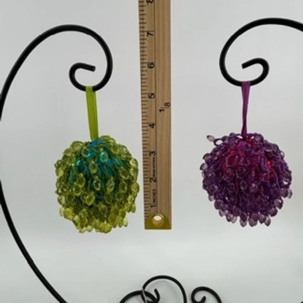 Pier 1 Beaded Bauble Ornaments Set of 6‎ Purple Blue Green Festive Decor